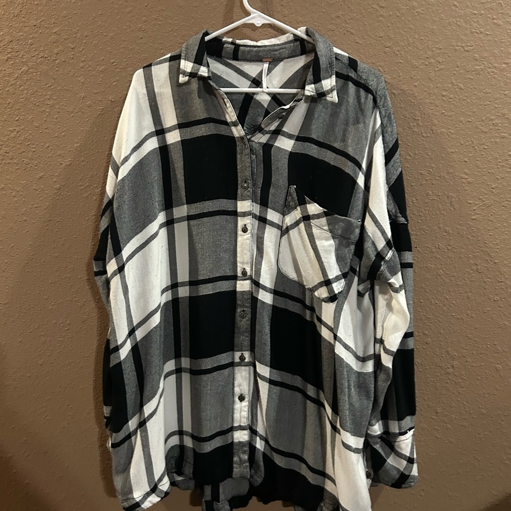 Free People Black and White Plaid Button-Down Shirt